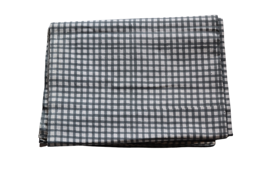 Chambray Grid Block Print Tablecloth