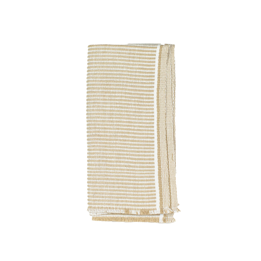 Tan & White Stripe Napkin With Edge Detail