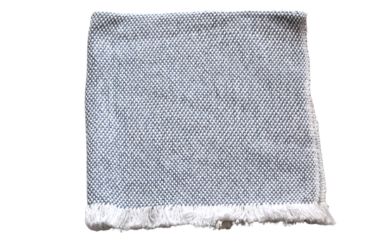 Folded white and chambray small baby blanket