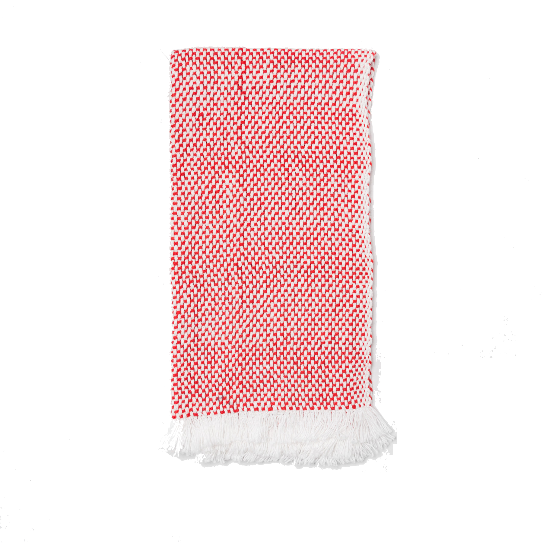 Folded white and red hand towel