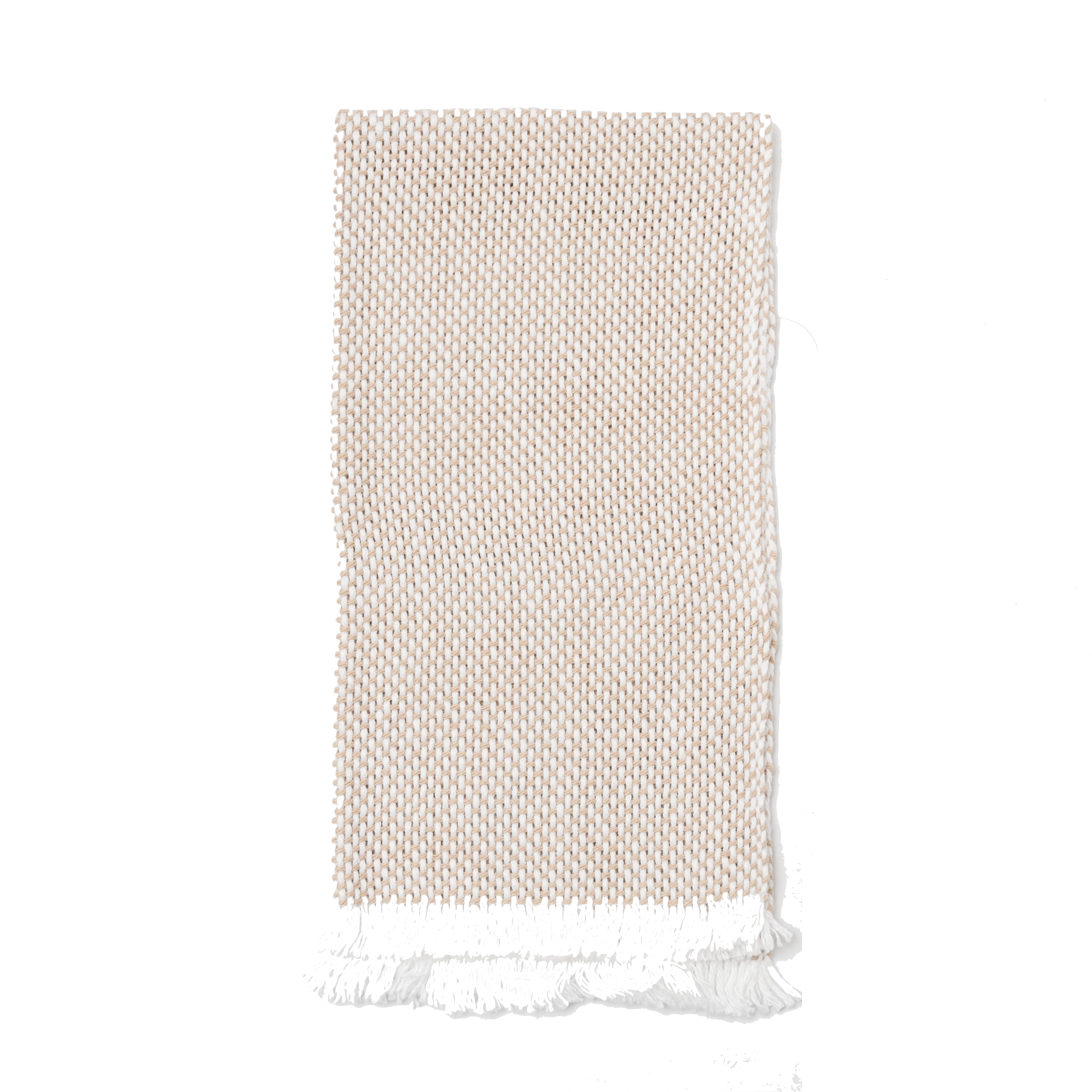 Folded white and tan hand towel