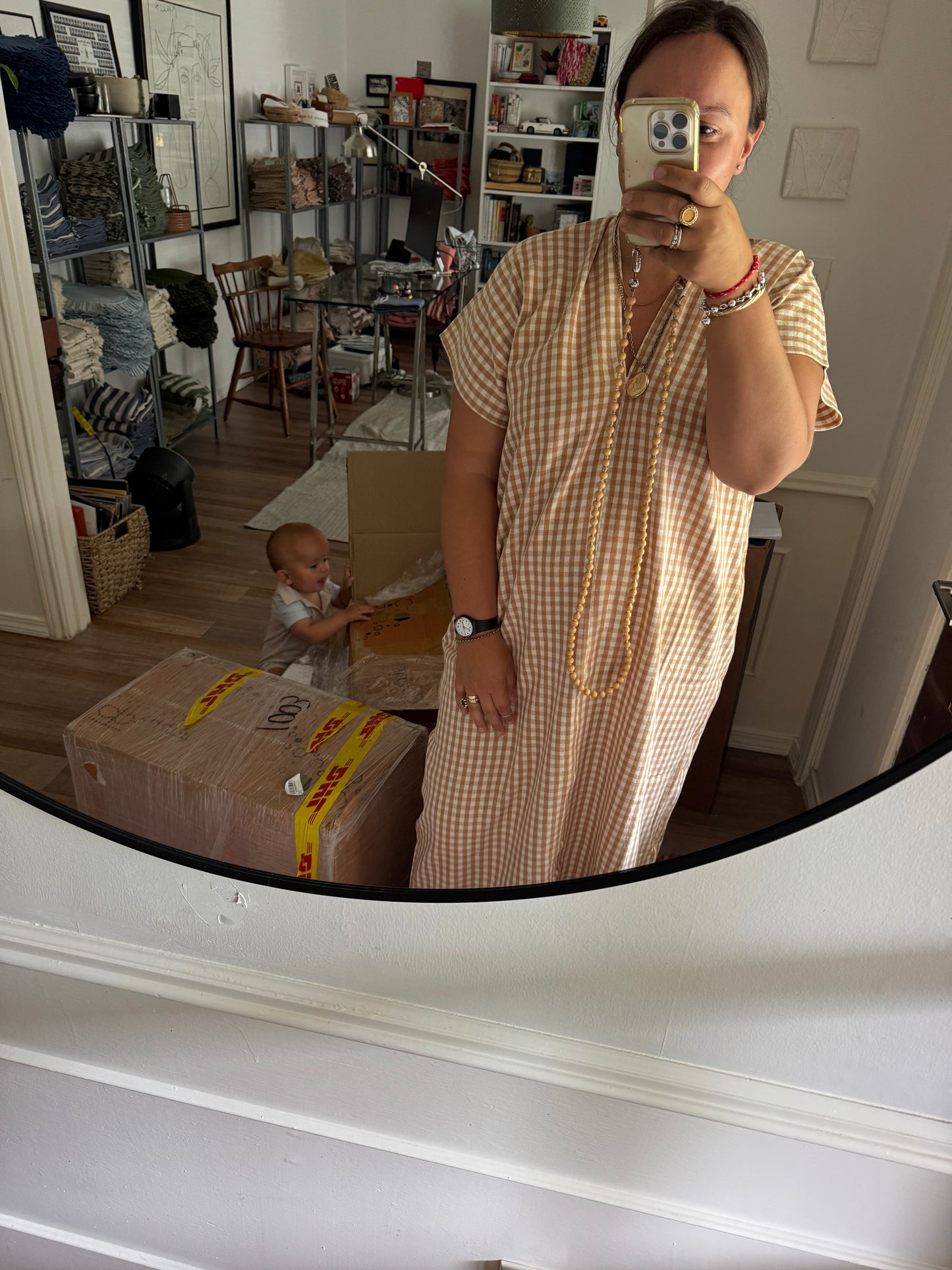 Tan Gingham Longtan