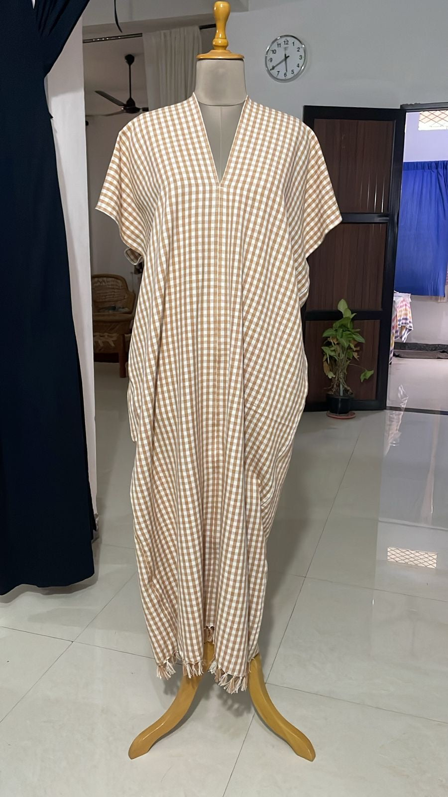 Tan Gingham Longtan