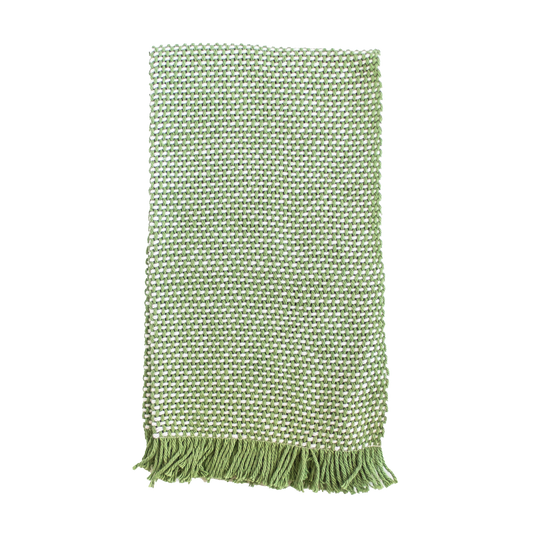 Folded olive and white hand towel