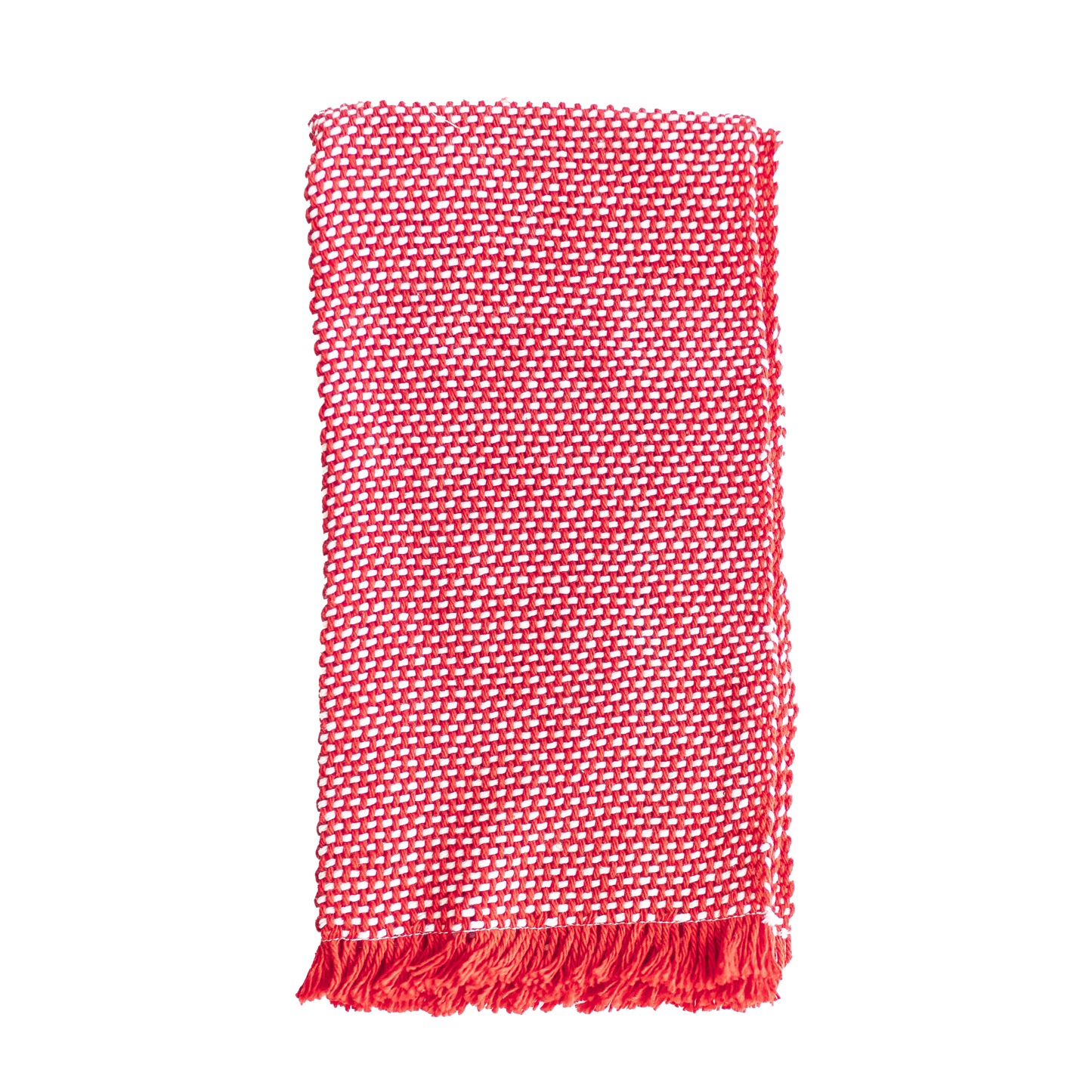 Folded red and white hand towel
