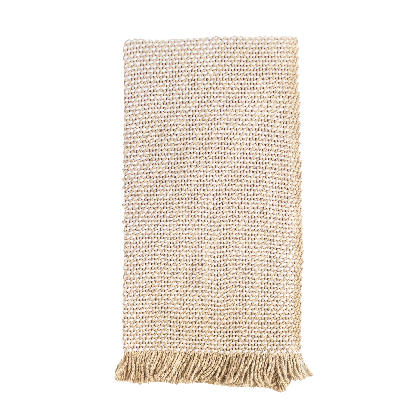 Folded tan and white hand towel
