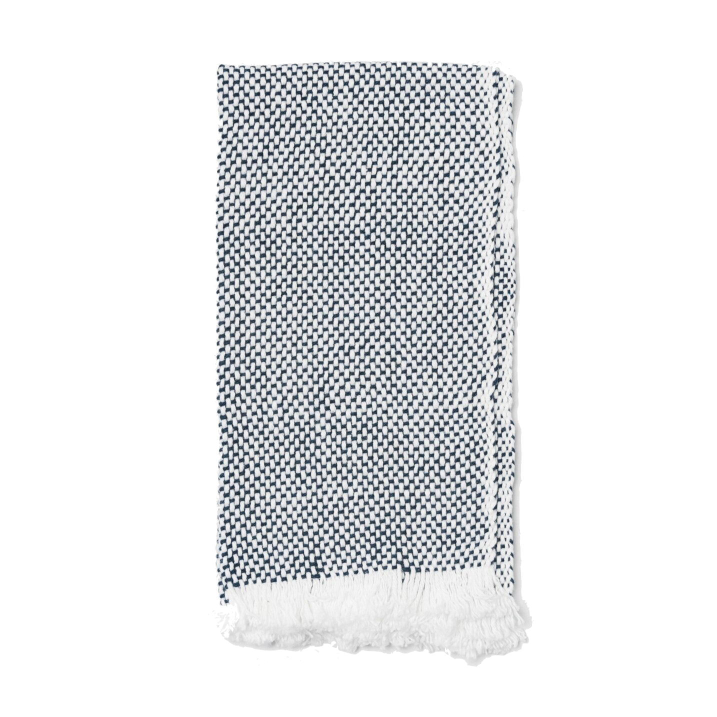 Folded white and indigo hand towel