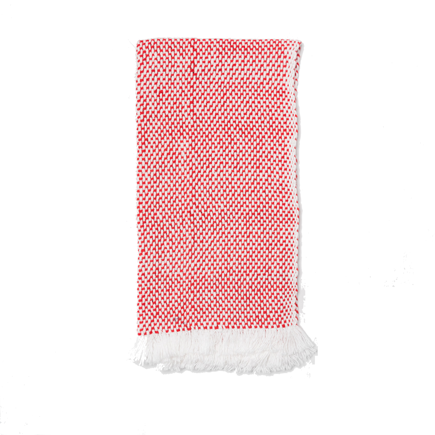 Folded white and red hand towel